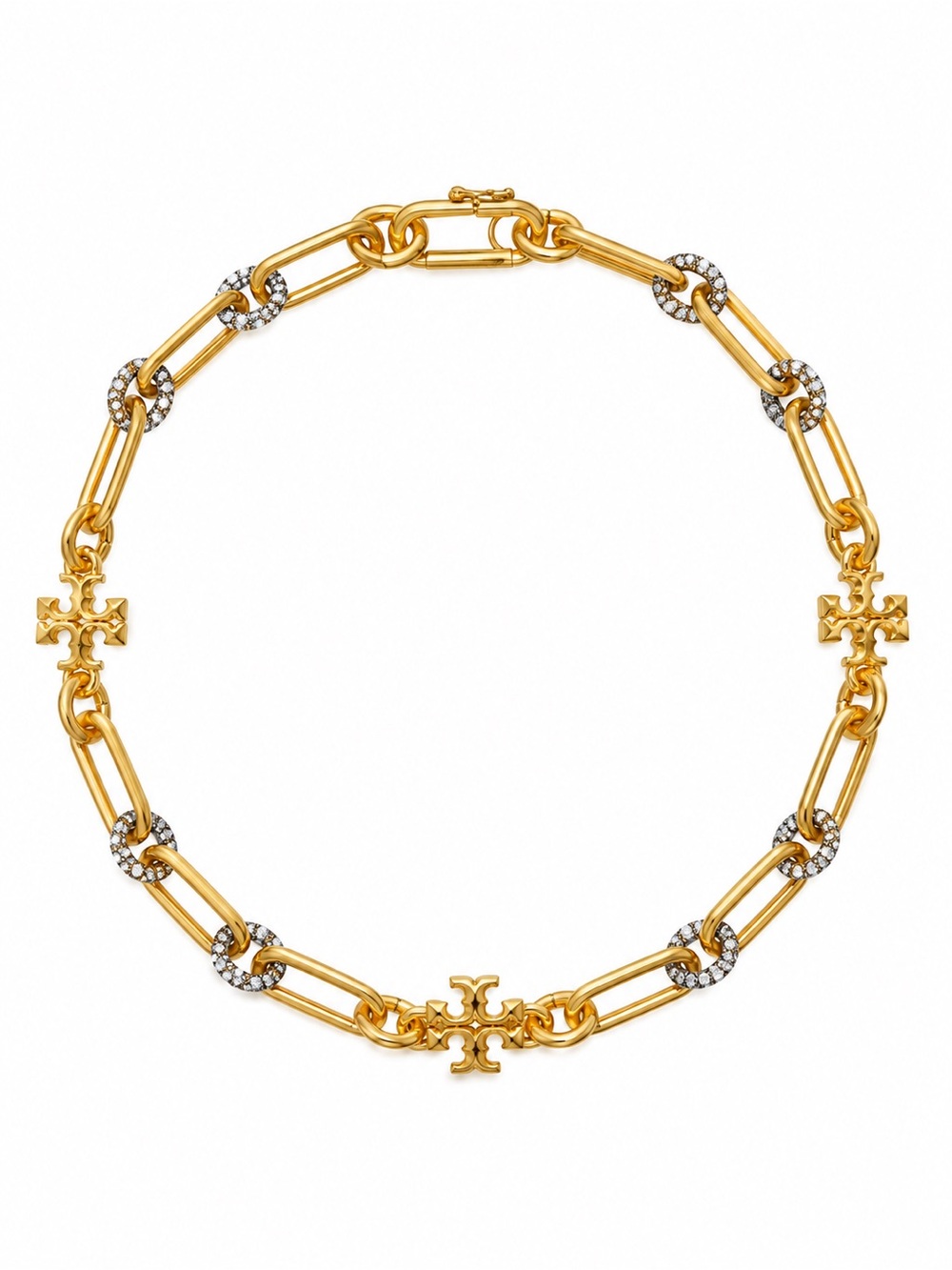 ๐ TORY BURCH โข Gold Roxanne Chain Crystal Logo Necklace Includes Jewelry Bag